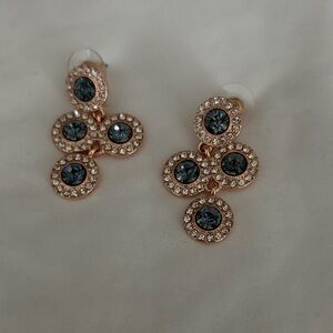 Rose Gold and Blue Crystal Drop Earrings - Women Jewelry